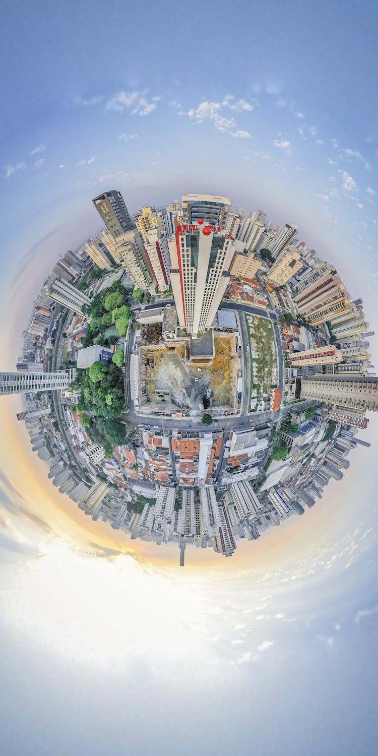 View Of A City With A Fish Eye Perspective