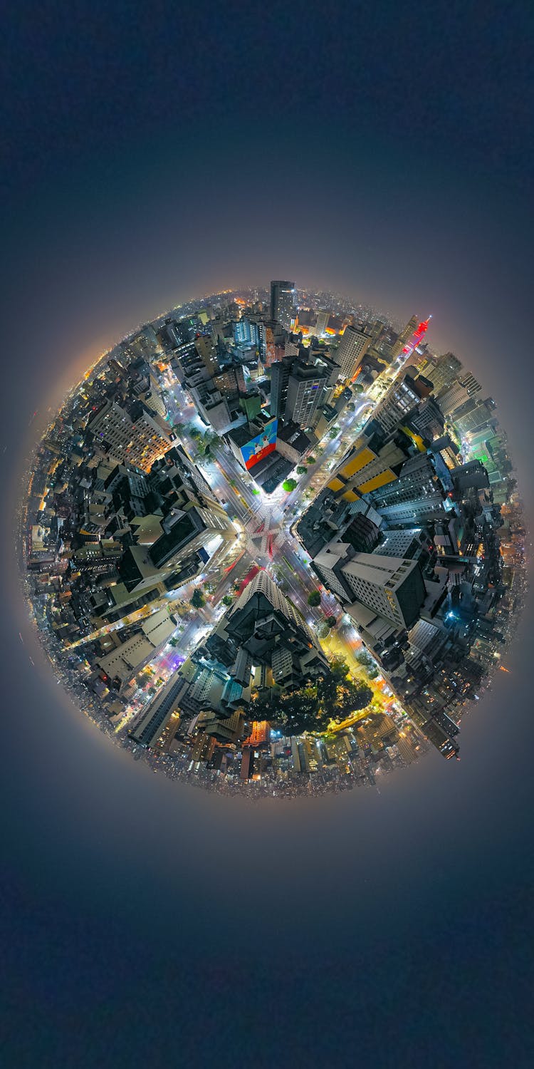 360 Degree Camera View Of City At Night