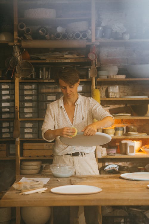 Craftsman cleaning Materials for Clay Making Process 