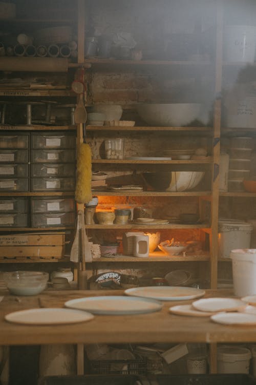 Brown Wooden Shelves with Materials