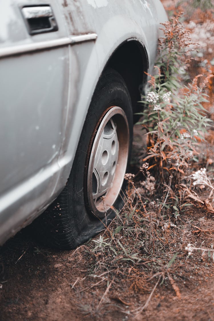 Flat Tire Of A Junk Car