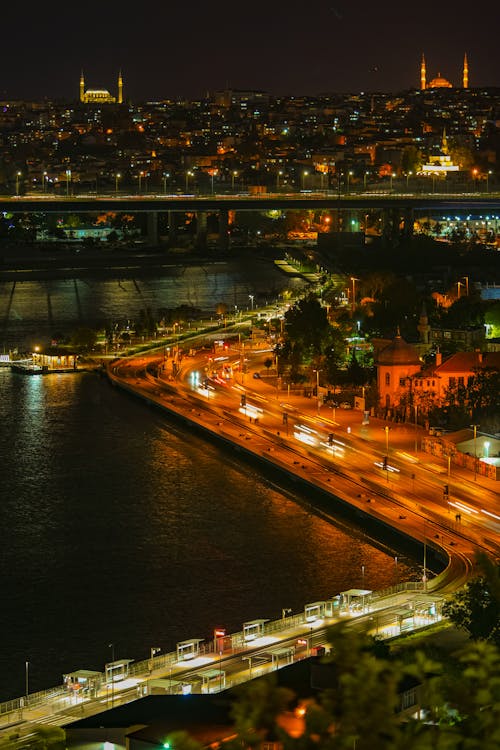 Aerial View of a City at Night