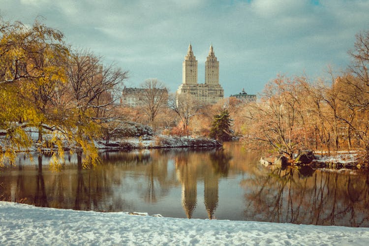 Central Park In New York With The View On The San Remo In Autumn