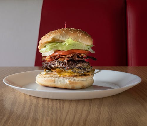 Close-Up Shot of a Burger on a Plate