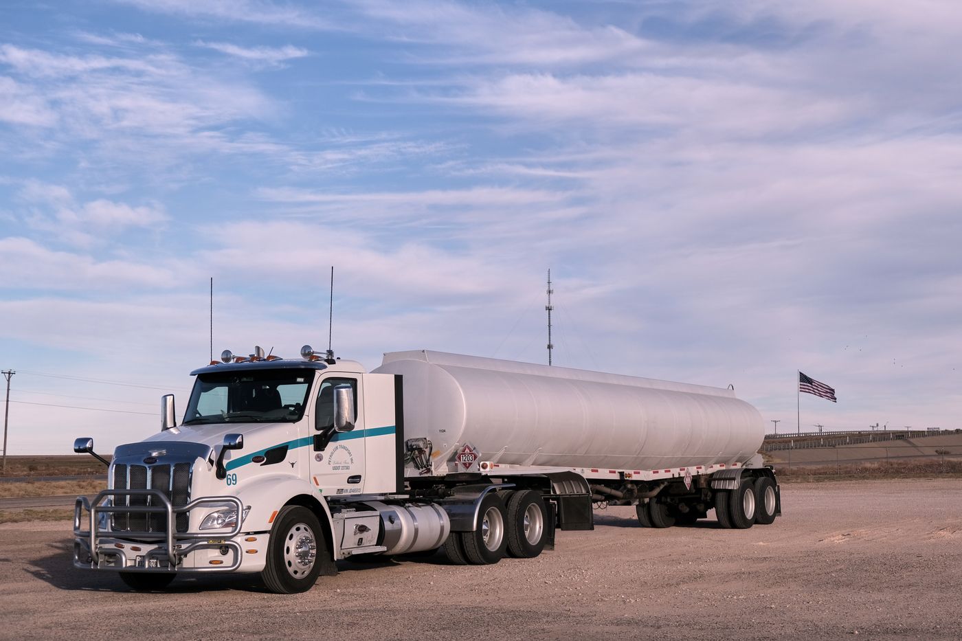 Tanker truck parked at a bulk fuel delivery site.