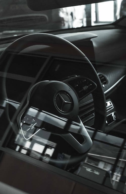Steering Wheel of a Mercedes-Benz Car