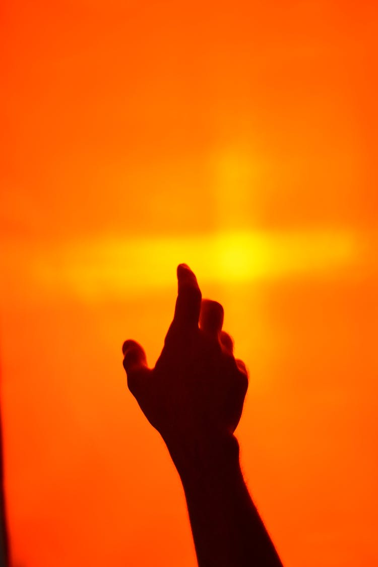 Hand Reaching Out To An Orange Sky