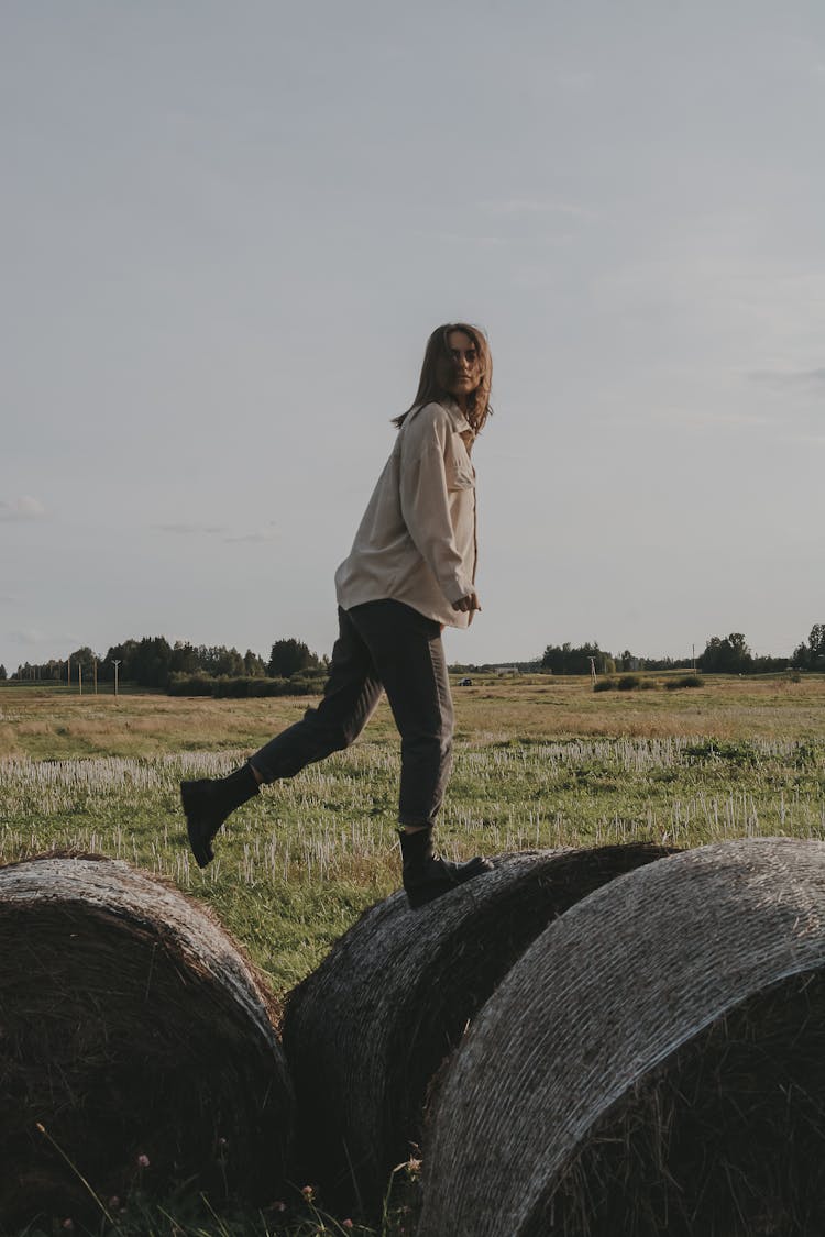 Woman Walking On Rolled Steel 