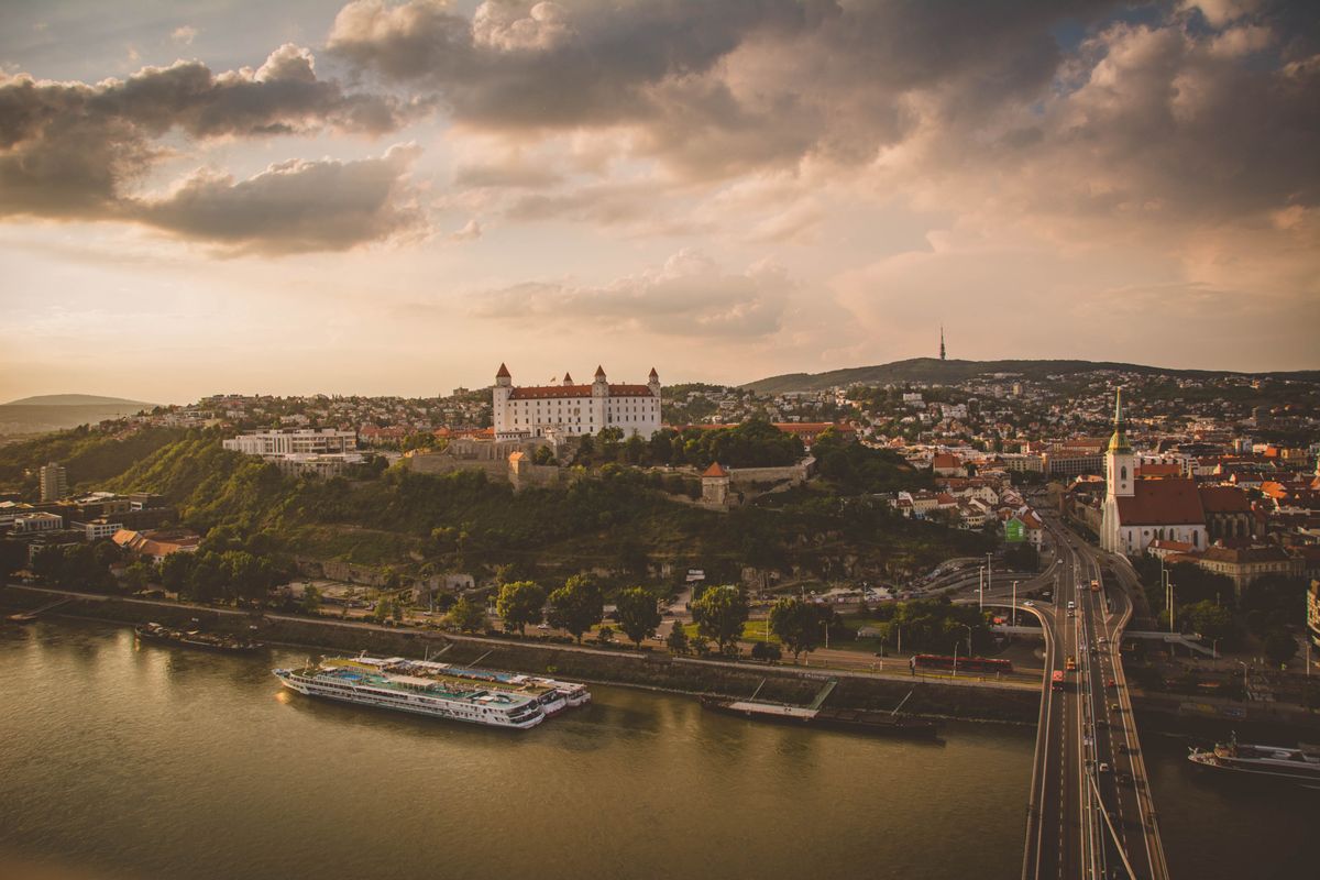 Bratislava Castle at sunset, representing the cultural and linguistic heart of Slovakia