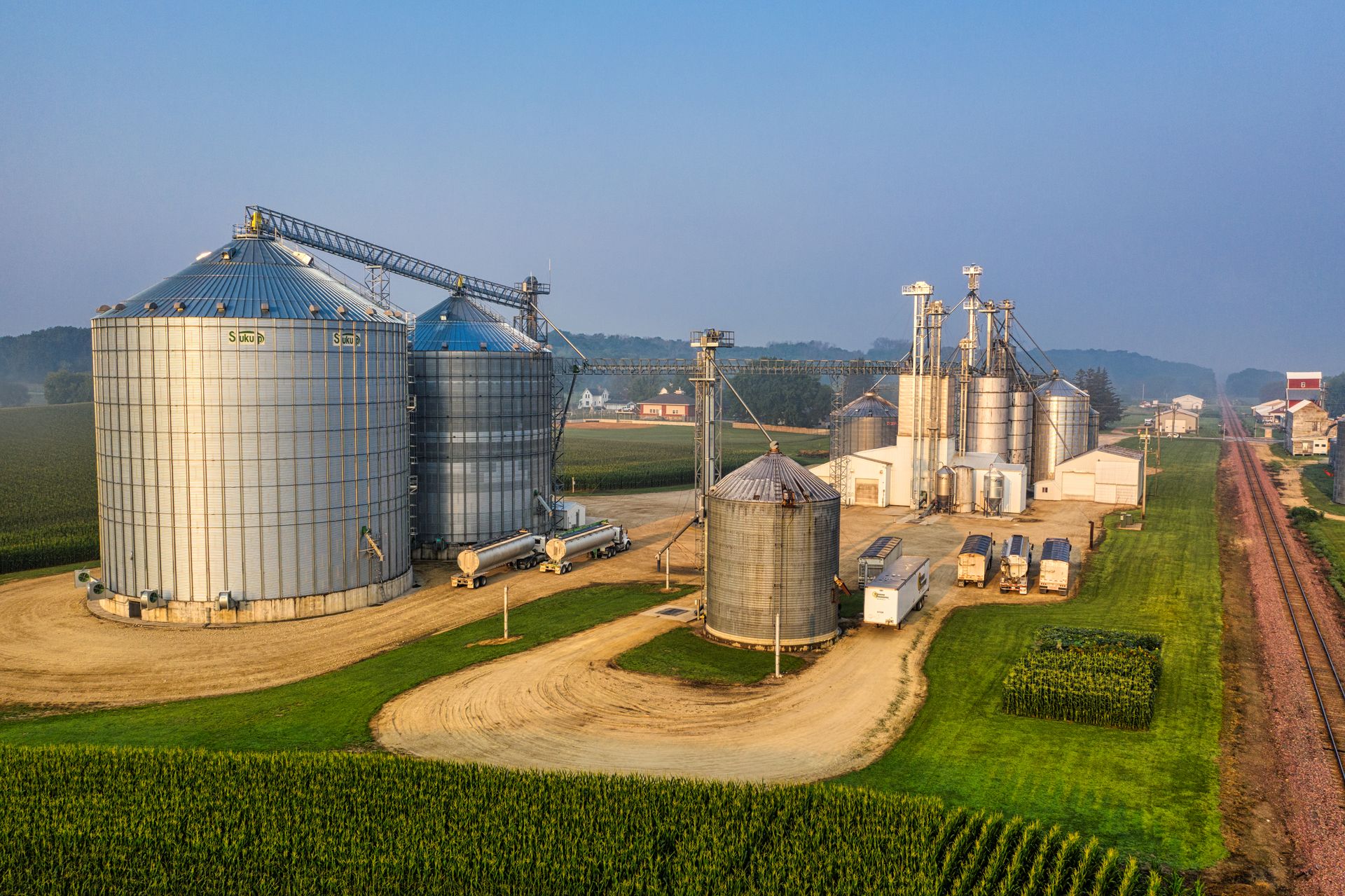 Grain facility and rail line in Utica, Minnesota