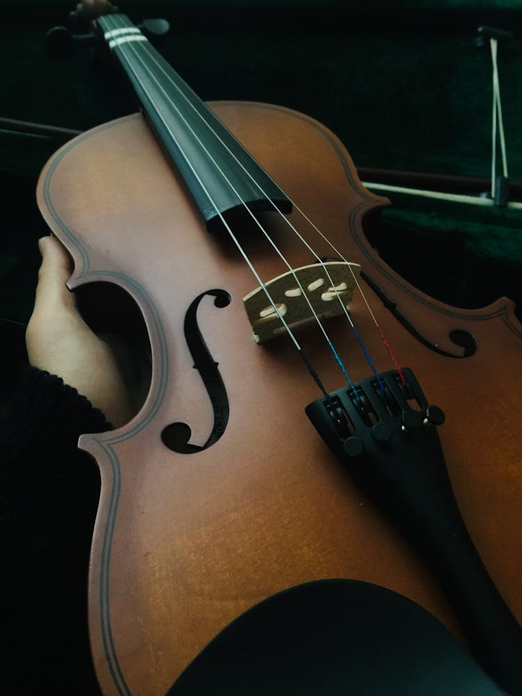 Brown Violin On Black Surface