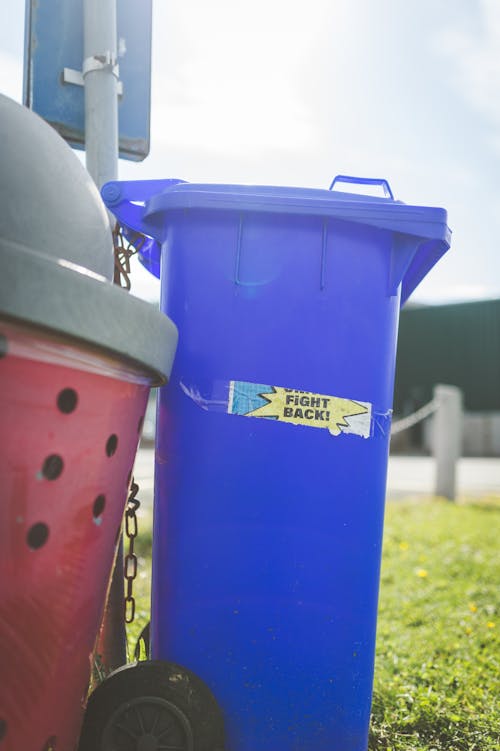Free A Blue Garbage Can Stock Photo