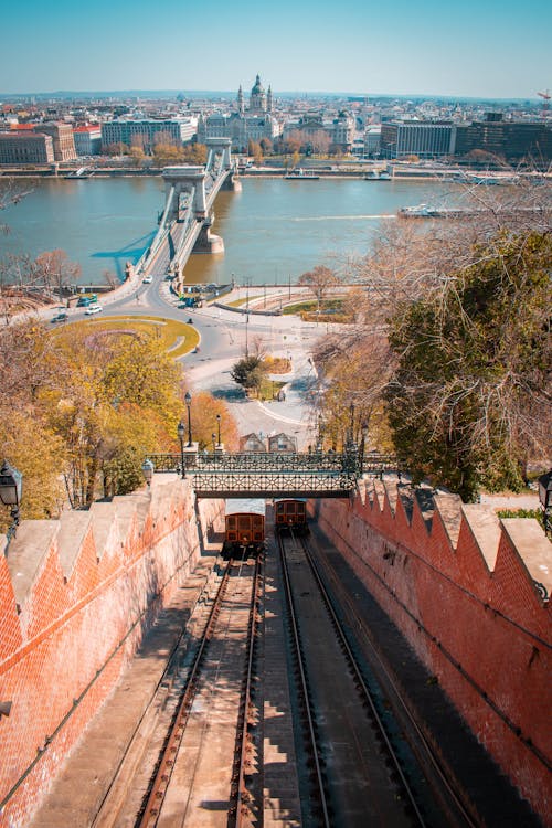 Kostenloses Stock Foto zu fluss, öffentliche verkehrsmittel, skyline