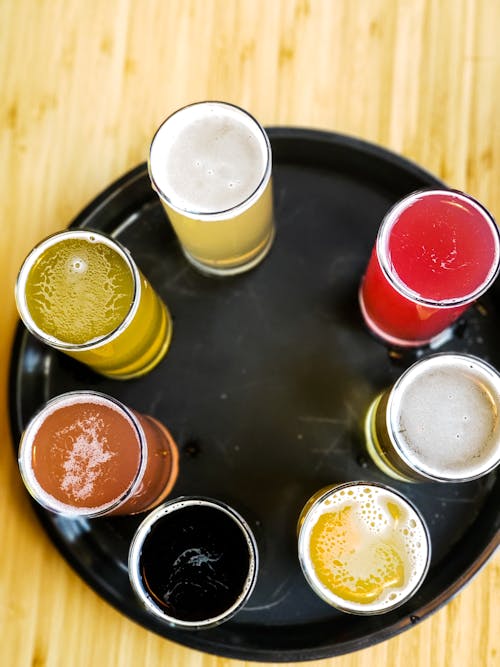 Assorted Alcoholic Drinks on Black Serving Tray