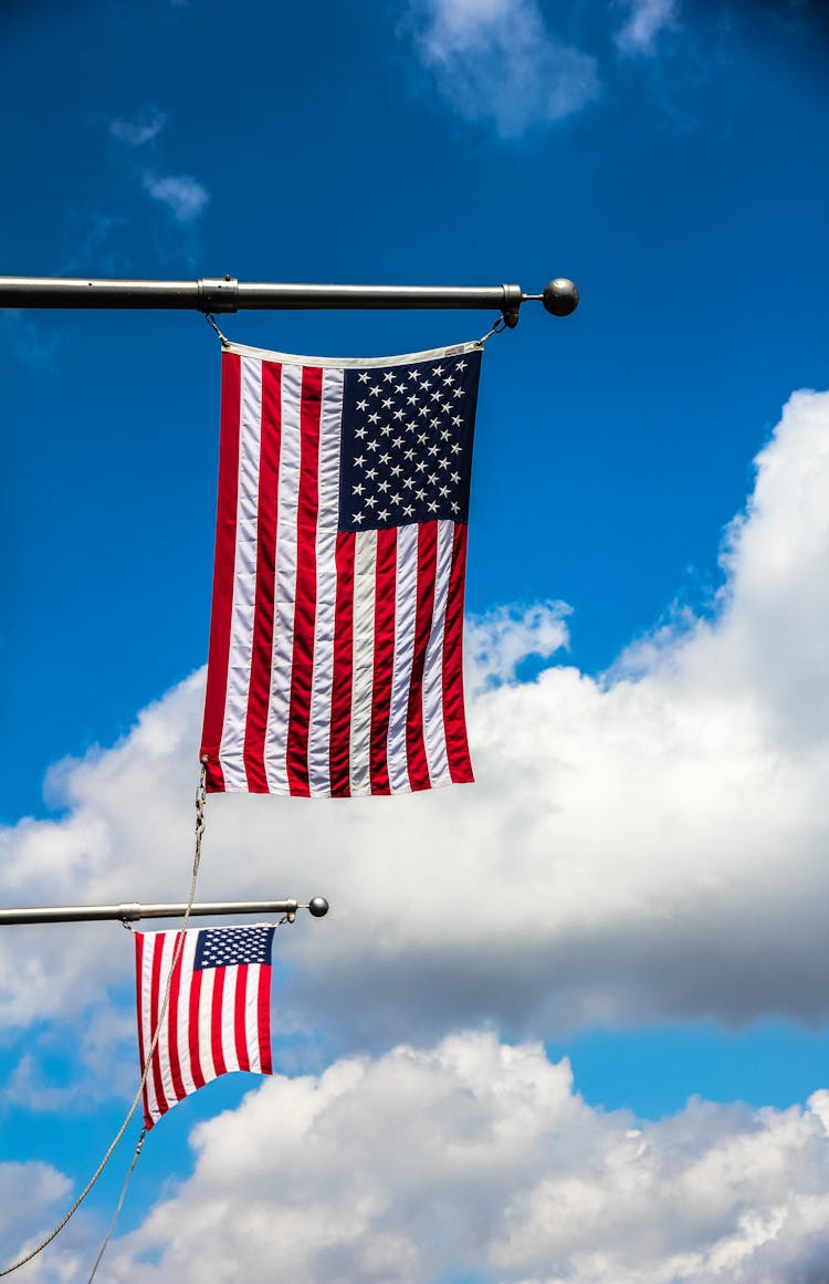 Usa Flag On Gray Metal Pole