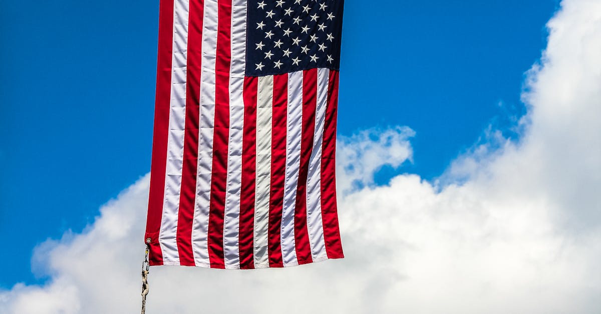 Free stock photo of American flags, blue sky, clouds