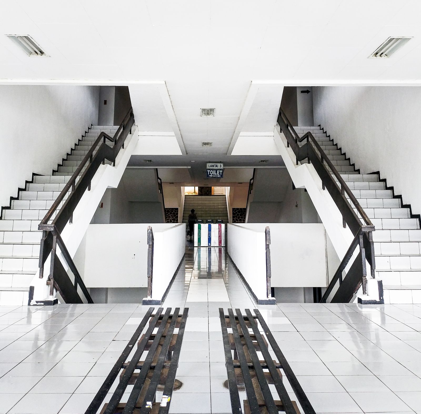 Commercial interior with a tiled floor
