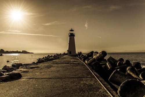 Free stock photo of beach, early morning, lighthouse