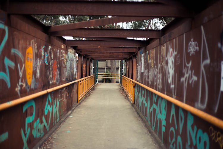 A Passageway Covered In Graffiti