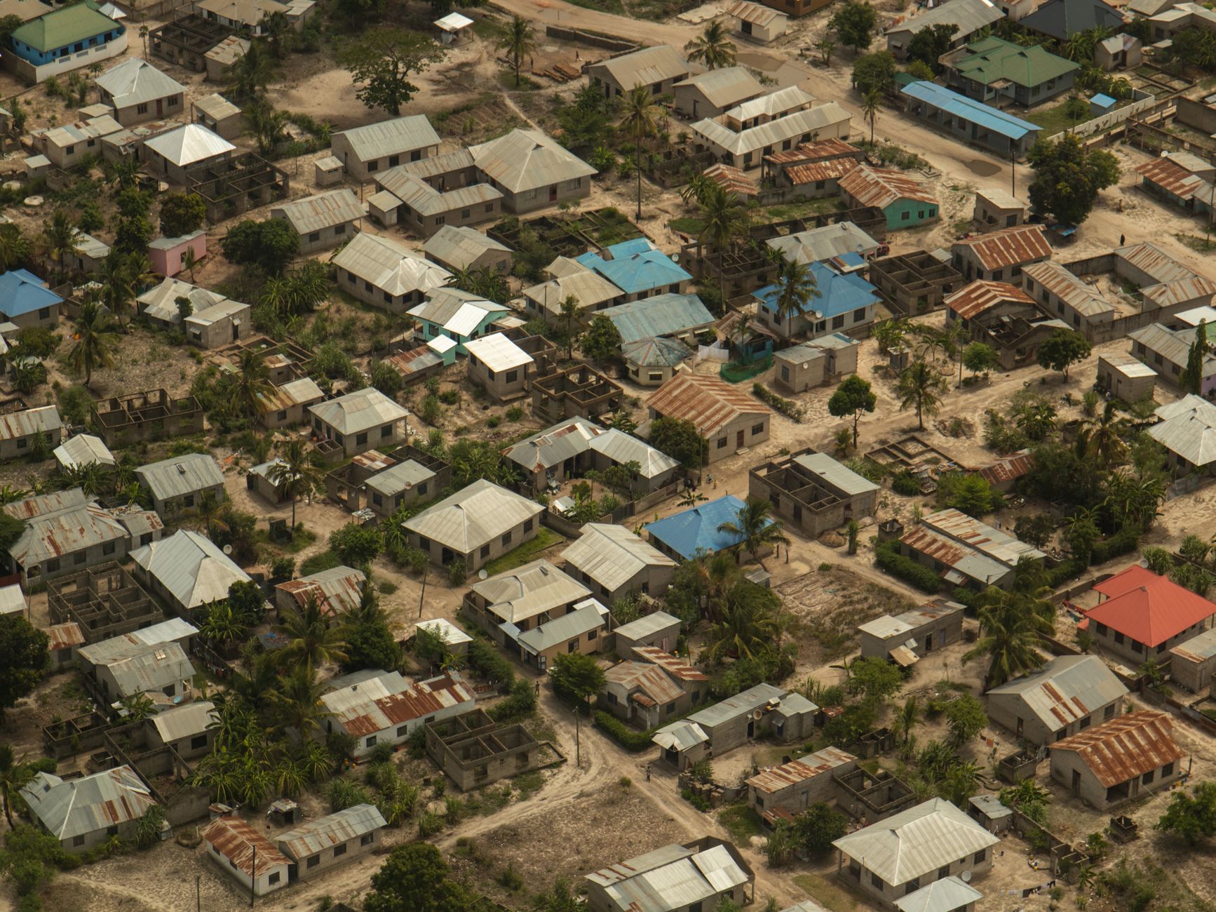 Aerial photograph capturing the rural residential landscape in Dar es Salaam, Tanzania.
