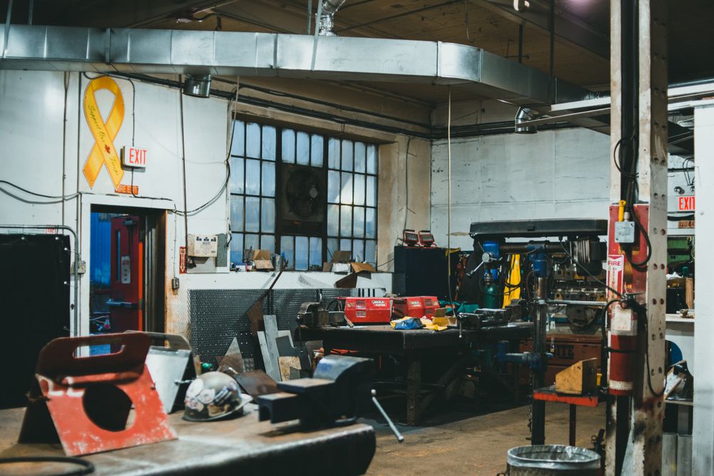 Workshop interior with plumbing tools and equipment