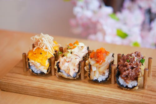 Sushi on Wooden Tray