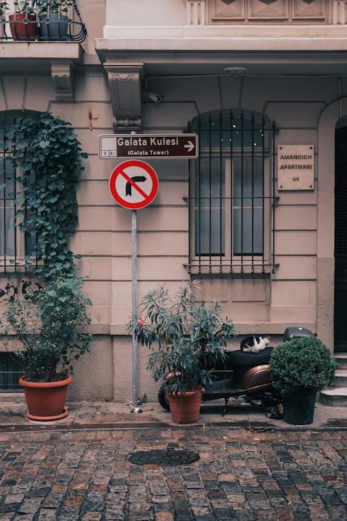 City Street with a Directional Sign in Istanbul