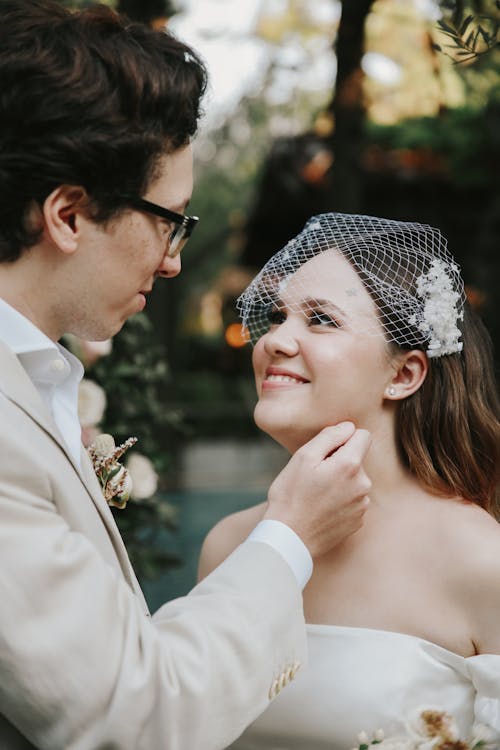 Wedding Couple Looking at Each other