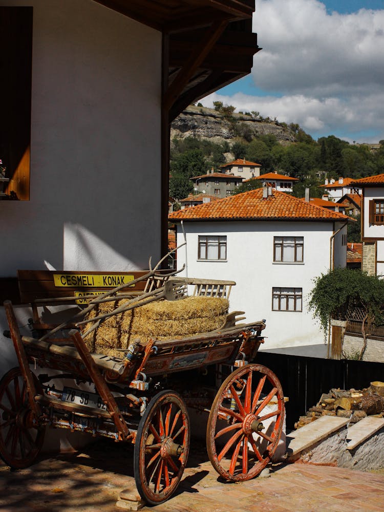 Hay Bales On A Wooden Wagon