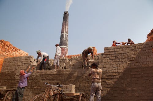 People Building a Brick Wall