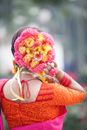 Woman Wearing Orange Dress Holding Flower Head ppiece