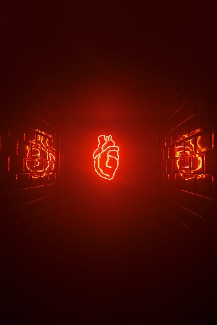 Neon Heart Shining In Red