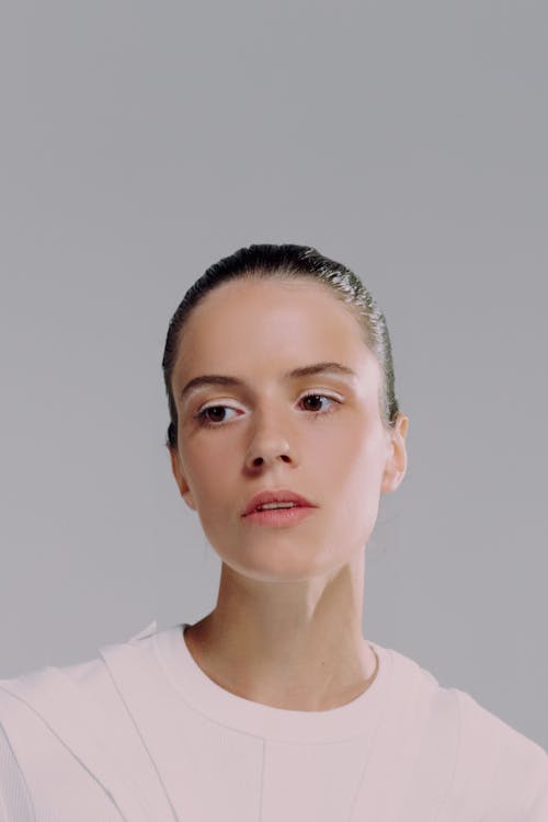 Portrait of black hair woman in white blouse