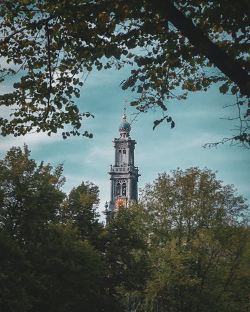 Free The Westerkerk Church Bell Tower in Amsterdam, Netherlands Stock Photo