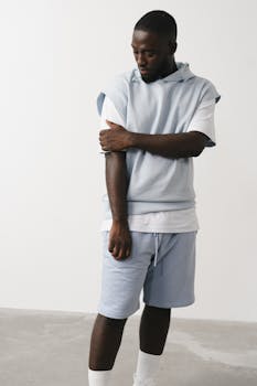 African American man in casual fashion posing confidently indoors.