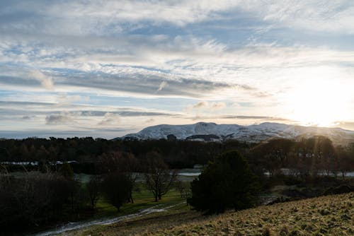 Free stock photo of hills, snow, sunset