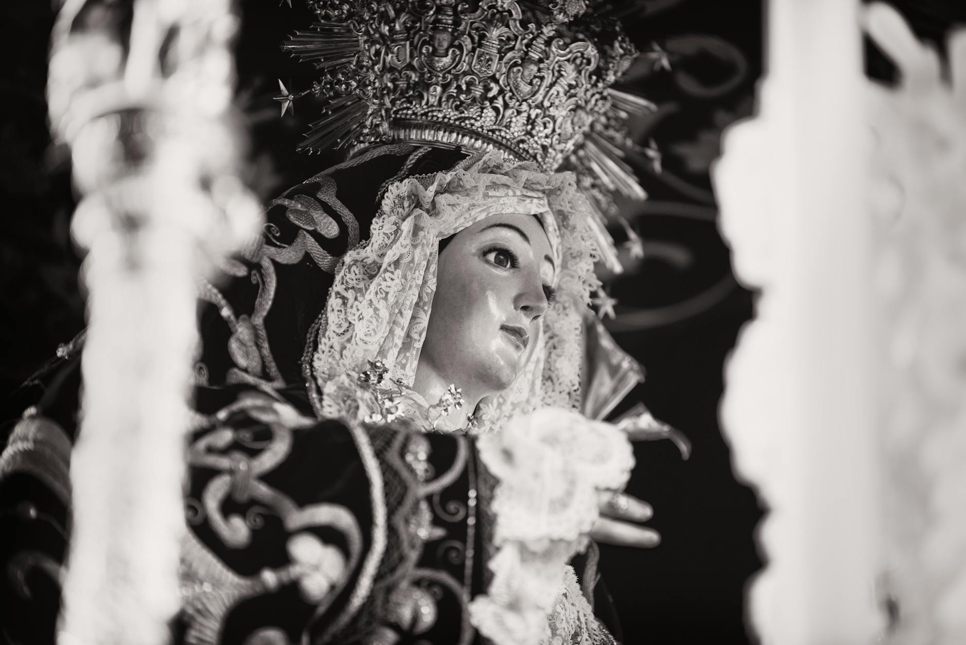 Grayscale Photo of Religious Figurine · Free Stock Photo