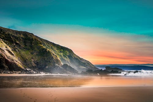 免费 黎明时分海滩风景 素材图片