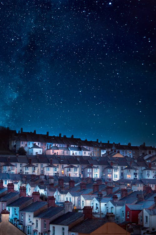Free Photo of Houses Under Starry Skies Stock Photo