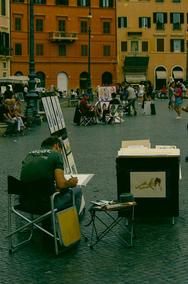 Artists Painting In A City