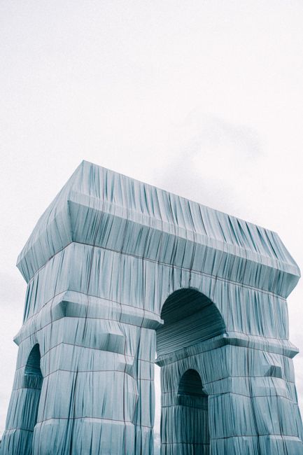The iconic Arc de Triomphe in Paris wrapped as part of Christo's art installation.