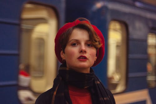 
Woman Wearing a Red Beret Hat