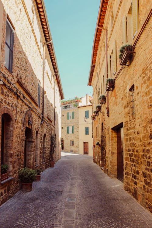 Empty Street with Cobblestone Pavement