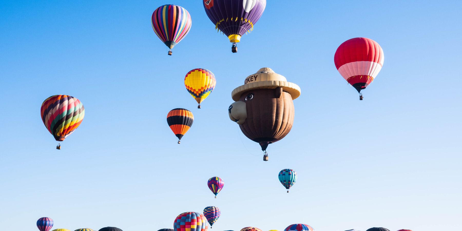 Stunning aerial display of colorful hot air balloons at the Albuquerque festival.
