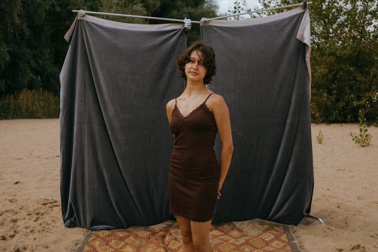 A Woman In Brown Dress