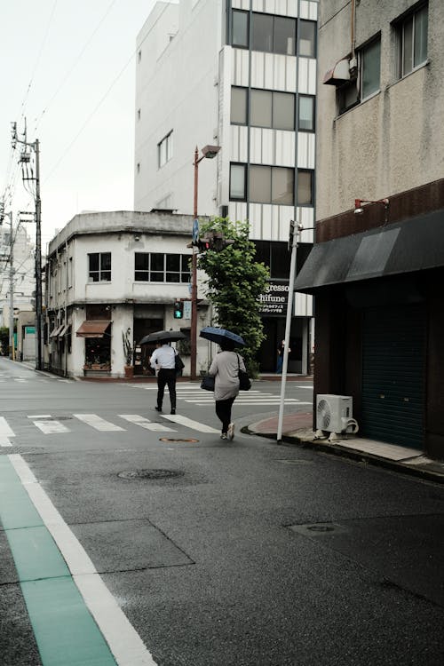 People Holding Umbrella while Walking on Sidewalk