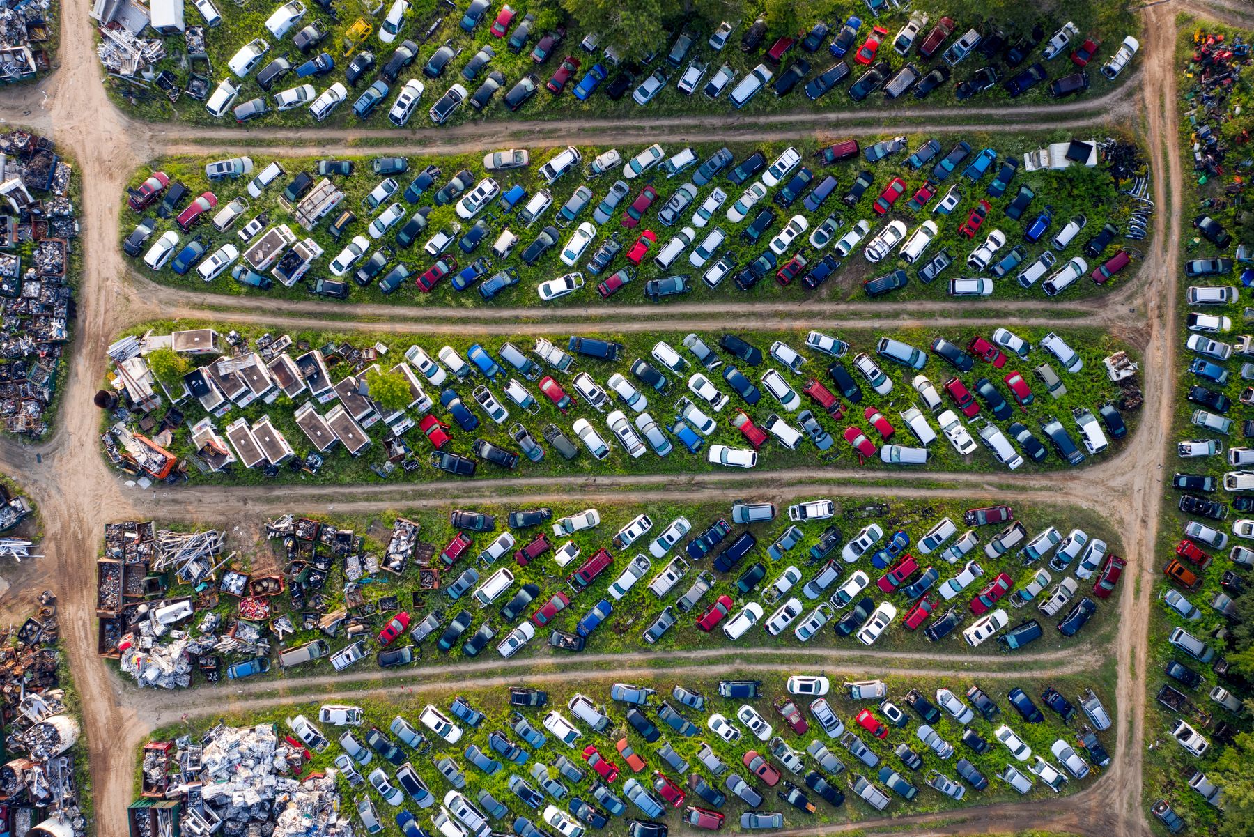 Aerial view of an automobile scrapyard