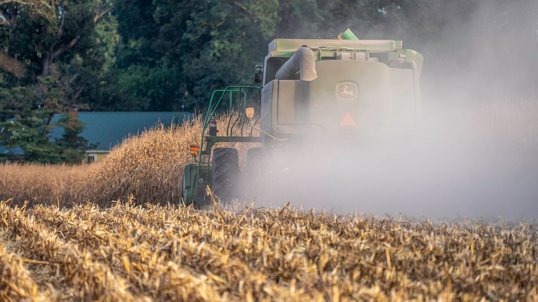 A combine harvester collecting crops in North Carolina