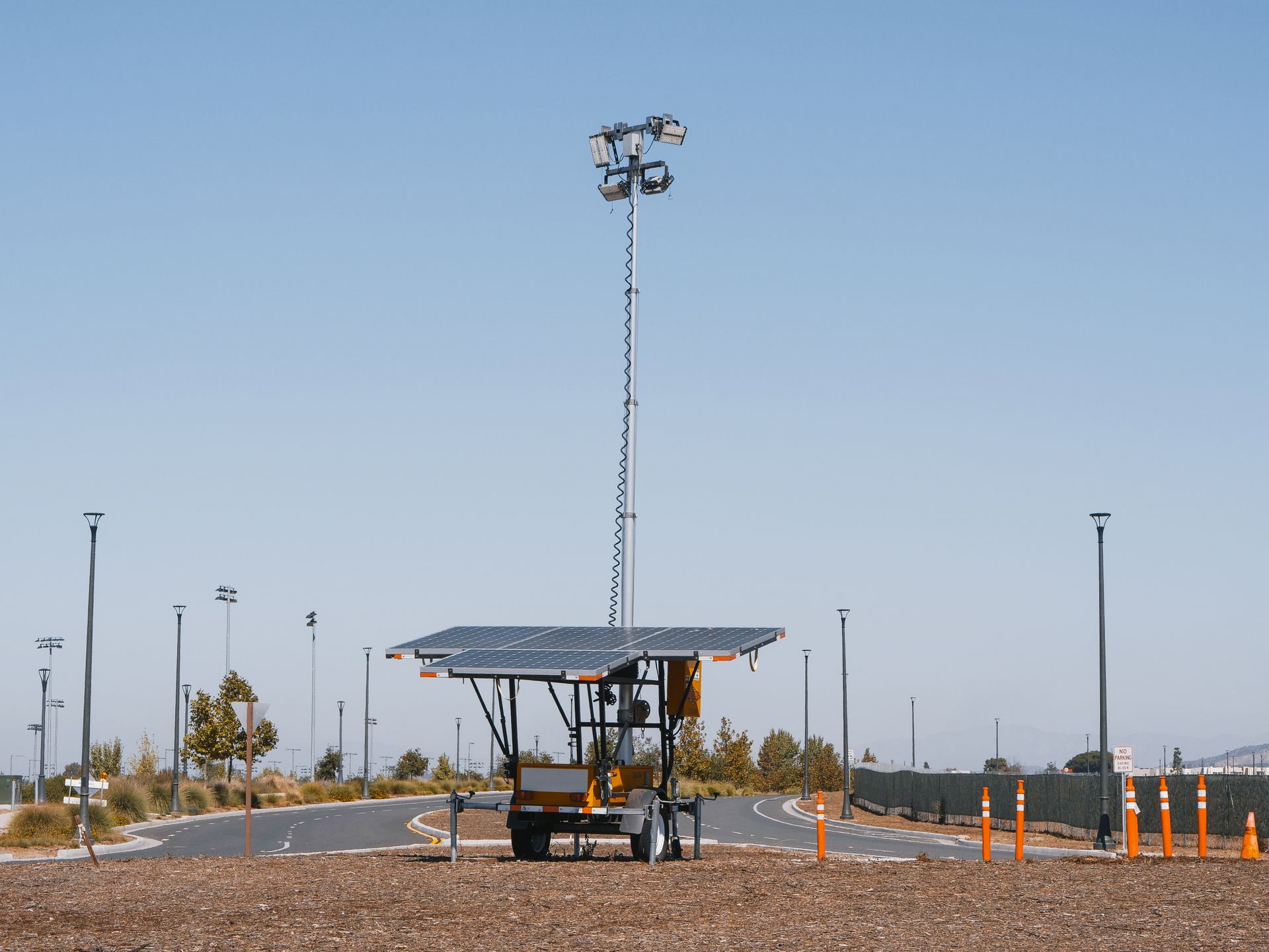 Solar Powered Lamps Near a Road