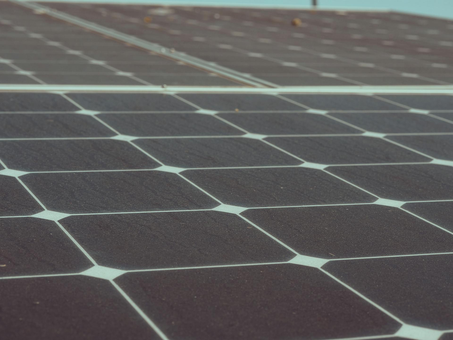 Detailed close-up of solar panels showcasing renewable energy potential and sustainability.